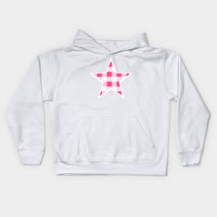 Bright Pink and White Buffalo Plaid Star Kids Hoodie